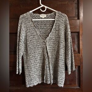 Norm Thompson Gray V-Neck Open-Knit Sweater